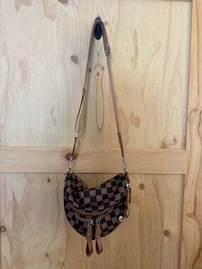 Iris and Rainbow Brown Checkered Crossbody Bag